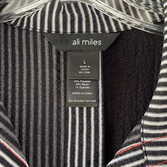 Ali Miles Art To Wear Button Up Shirt Womens  Large Black White Stripe - Picture 4 of 7